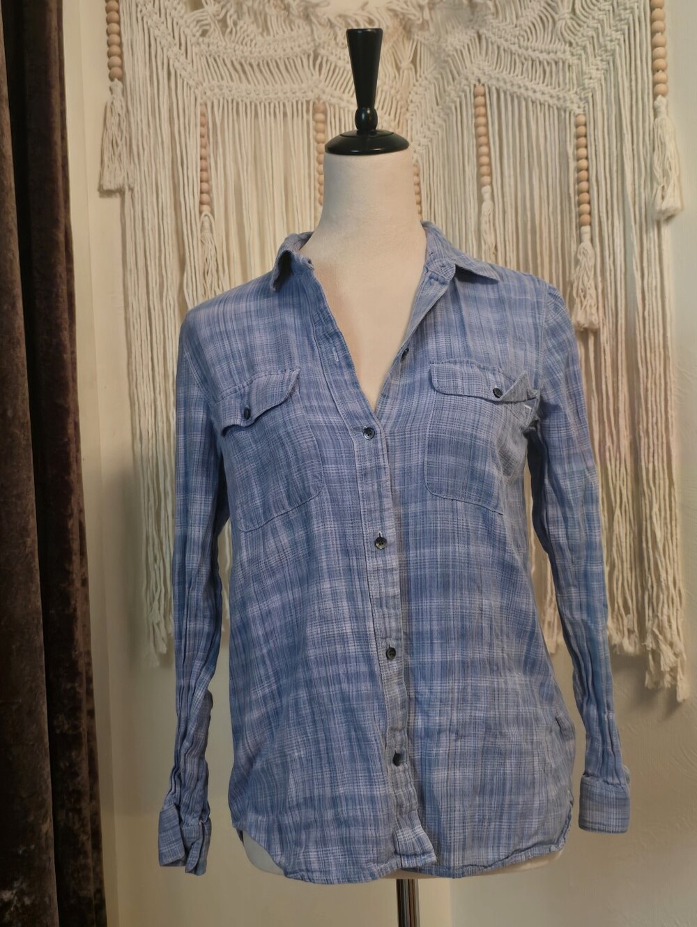 Madewell Blue and Pink Plaid Long Sleeve Shirt